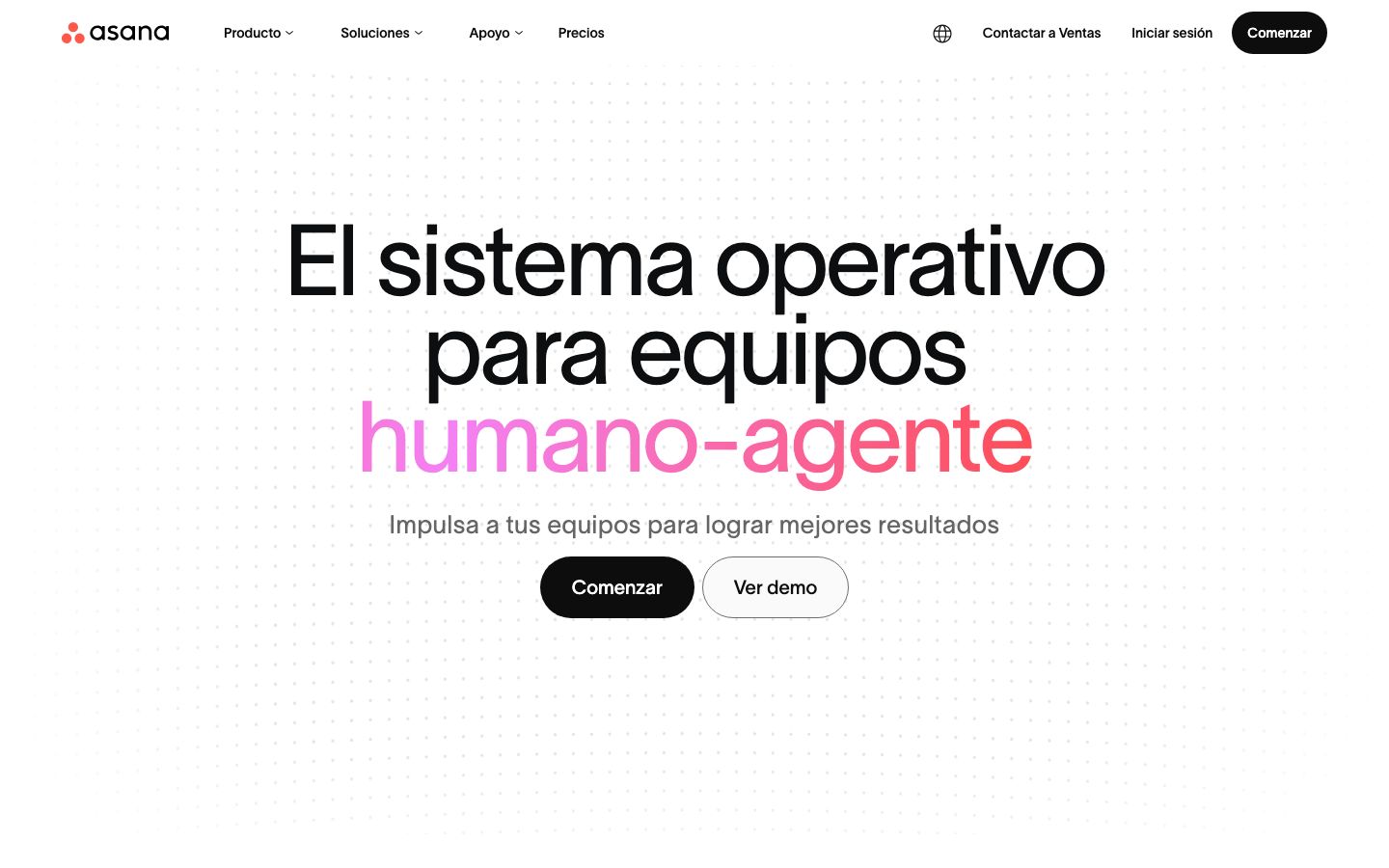 Captura de pantalla del sitio de Asana